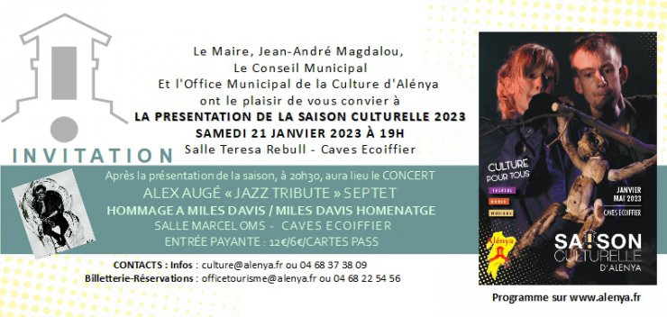 Prsentation de la saison culturelle 2023 et concert de jazz, hommage  Miles Davis - Alnya